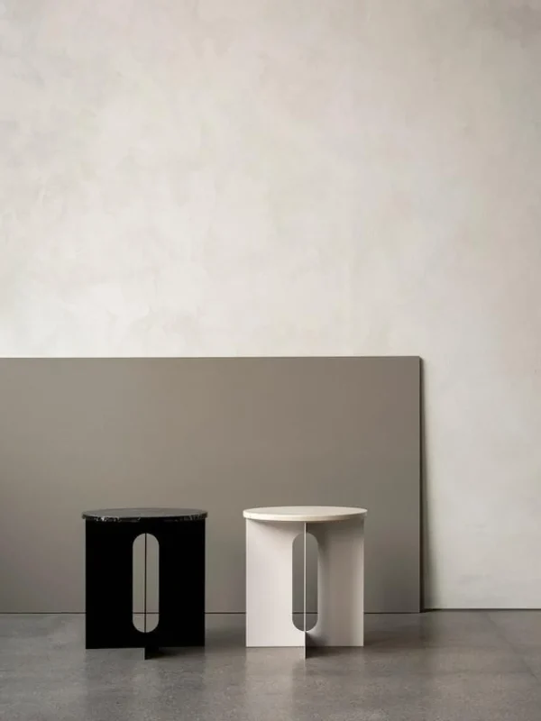 Outlet Audo Androgyne Side Table, Steel Base in Ivory, Table Top in Ivory Marble