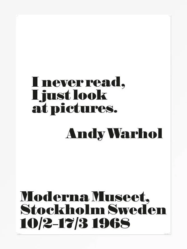 Discount Moderna Museet Stockholm Andy Warhol Poster, “I Never Read, I Just Look At Pictures” Framed