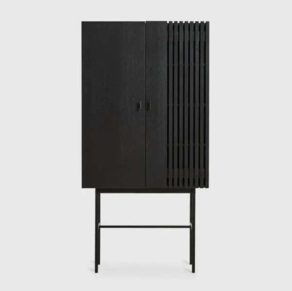 Online woud Array Highboard (80 cm), Black Painted Oak and Metal Legs