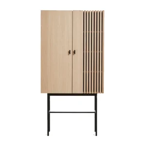 Cheap woud Array Highboard, 80 cm White Pigmented Oak With Black Metal Legs