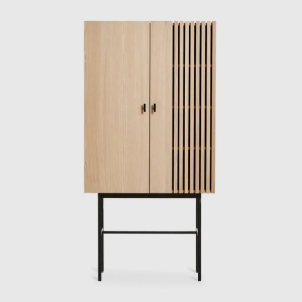 Cheap woud Array Highboard, 80 cm White Pigmented Oak With Black Metal Legs