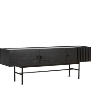 Clearance woud Array Low Sideboard (150 cm), Black Painted Oak with Black Painted Metal Legs