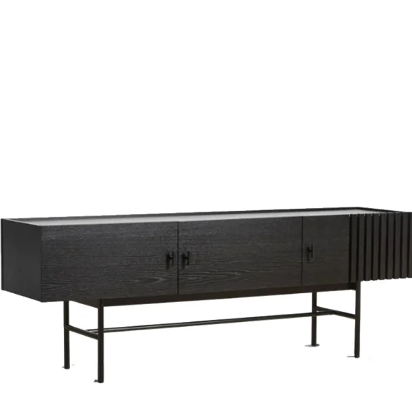 Clearance woud Array Low Sideboard (150 cm), Black Painted Oak with Black Painted Metal Legs