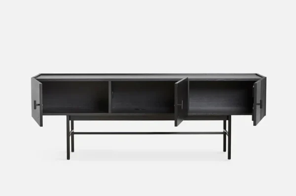 Clearance woud Array Low Sideboard (150 cm), Black Painted Oak with Black Painted Metal Legs