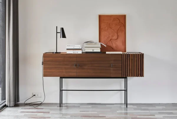 Discount woud Array Sideboard (180 cm), Walnut Veneer With Black Painted Metal Legs