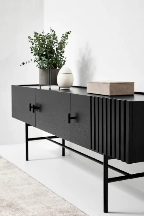 Flash Sale woud Array Wall-Mounted Sideboard (150 cm), Black Painted Oak with Black Metal Wall Mount
