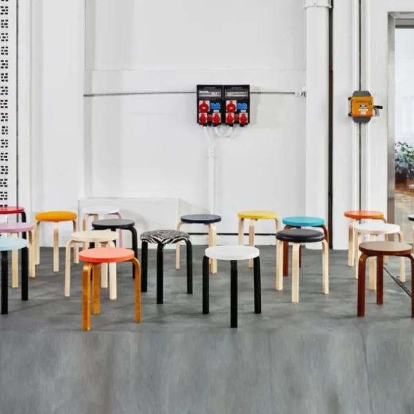 Discount artek Stool 60, Legs Natural Lacquered, Seat Black Lacquered