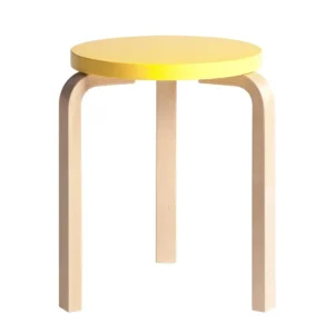 Store artek Stool 60, Legs Natural Lacquered, Seat Yellow Lacquered