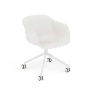 Clearance Muuto Fiber Arm Chair, Swivel Base w. Casters + Gas Lift, natural white Seat, White Base +white castors