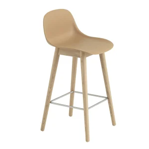 Hot Muuto Fiber Stool 65 cm, With Backrest, Light Oak Wood Base/ Ochre plastic seat