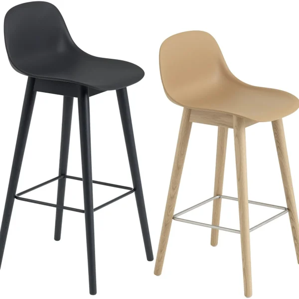 Hot Muuto Fiber Stool 65 cm, With Backrest, Light Oak Wood Base/ Ochre plastic seat