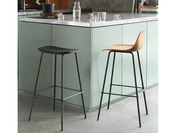 Hot Muuto Fiber Stool 65 cm, With Backrest, Light Oak Wood Base/ Ochre plastic seat