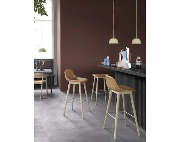 Hot Muuto Fiber Stool 65 cm, With Backrest, Light Oak Wood Base/ Ochre plastic seat