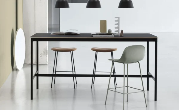 Flash Sale Muuto Fiber Stool with Backrest, tube base, 65cm, Ochre/Black