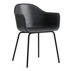 Outlet Audo Harbour Armchair, Upholstered Leather Sorensens Dunes (Anthracite), Black metal legs