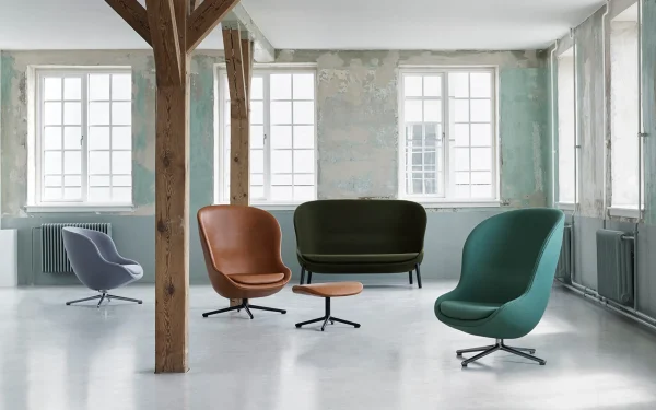 Clearance Normann-Copenhagen Hyg Lounge Chair Low Swivel & Tilt, Black Alu base. Seat: Medium Grey Synergy