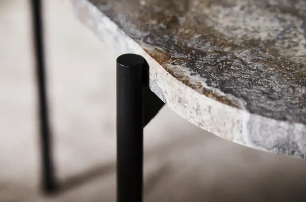 Hot woud La Terra Occasional Table (Large), Grey Melange Travertine Top with Black Painted Metal Legs