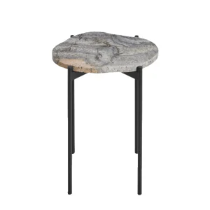 New woud La Terra Occasional Table (Small), Grey Melange Travertine Top With Black Painted Metal Legs
