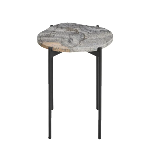 New woud La Terra Occasional Table (Small), Grey Melange Travertine Top With Black Painted Metal Legs