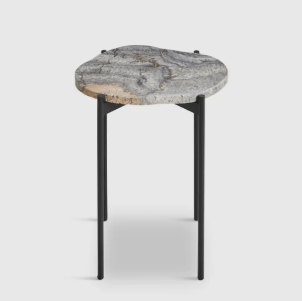 New woud La Terra Occasional Table (Small), Grey Melange Travertine Top With Black Painted Metal Legs
