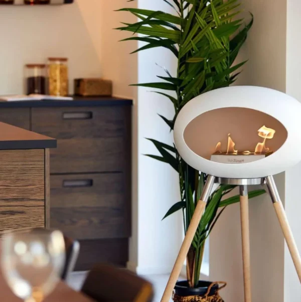 Fashion le feu Ground High, White Bowl, Soaptreated Oak Legs 75 cm