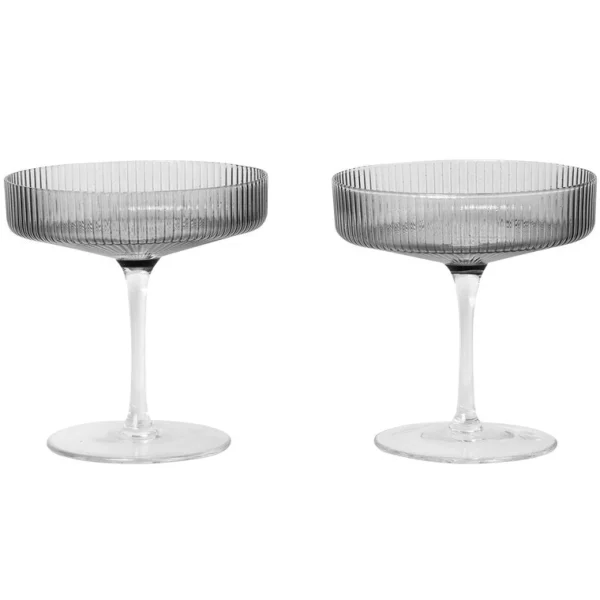 Fashion Ferm Living Ripple Champagne Saucer, Smoked, Set of 2