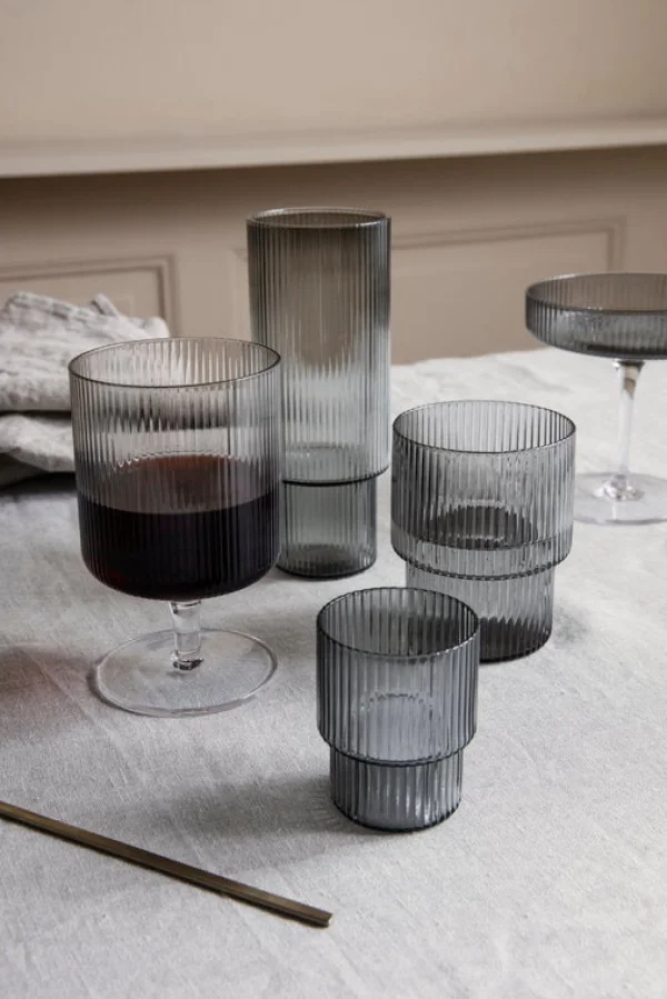 Fashion Ferm Living Ripple Champagne Saucer, Smoked, Set of 2