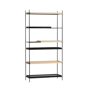 Fashion woud Tray Shelf (High),2 wide oak + 2 short and 2 wide black