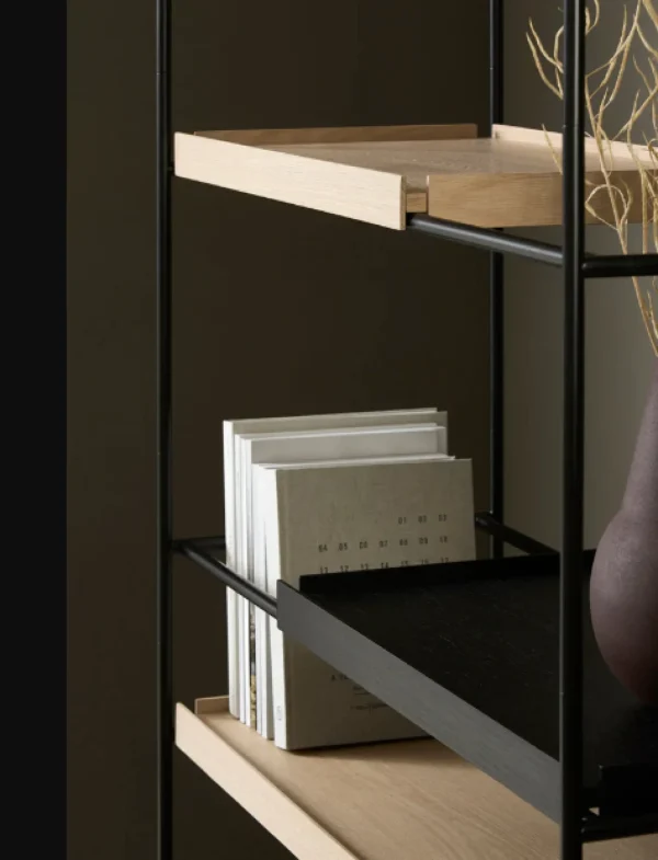 Fashion woud Tray Shelf (High),2 wide oak + 2 short and 2 wide black