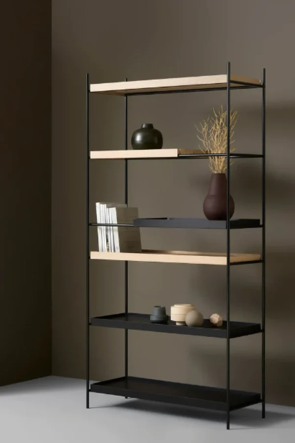 Fashion woud Tray Shelf (High),2 wide oak + 2 short and 2 wide black