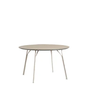 Outlet woud Tree Dining Table (120 cm), Beige Fenix Laminate Top and Beige Painted Metal Legs (Ø: 120 cm)
