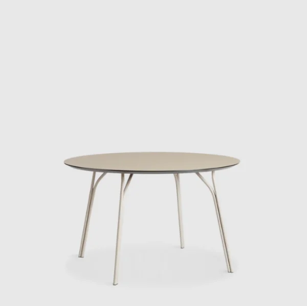 Outlet woud Tree Dining Table (120 cm), Beige Fenix Laminate Top and Beige Painted Metal Legs (Ø: 120 cm)