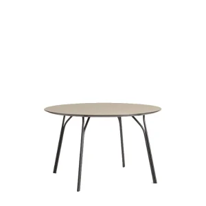 Cheap woud Tree Dining Table (120 cm), Beige Fenix Laminate Top and Black Painted Metal Legs (Ø: 120 cm)