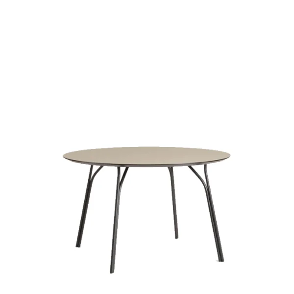 Cheap woud Tree Dining Table (120 cm), Beige Fenix Laminate Top and Black Painted Metal Legs (Ø: 120 cm)
