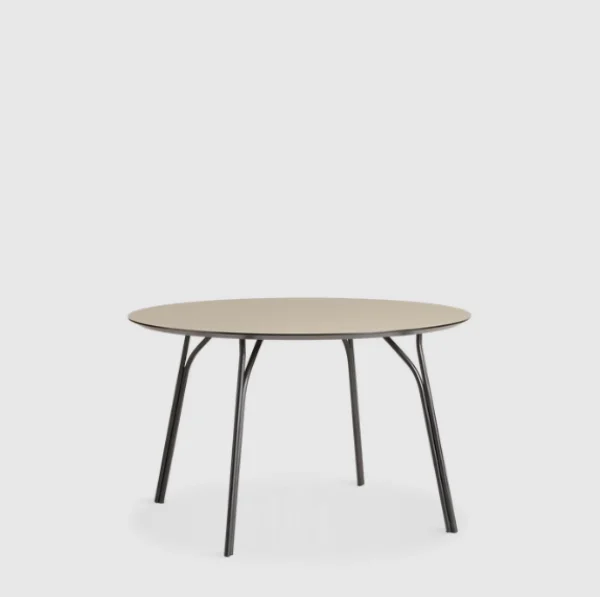 Cheap woud Tree Dining Table (120 cm), Beige Fenix Laminate Top and Black Painted Metal Legs (Ø: 120 cm)